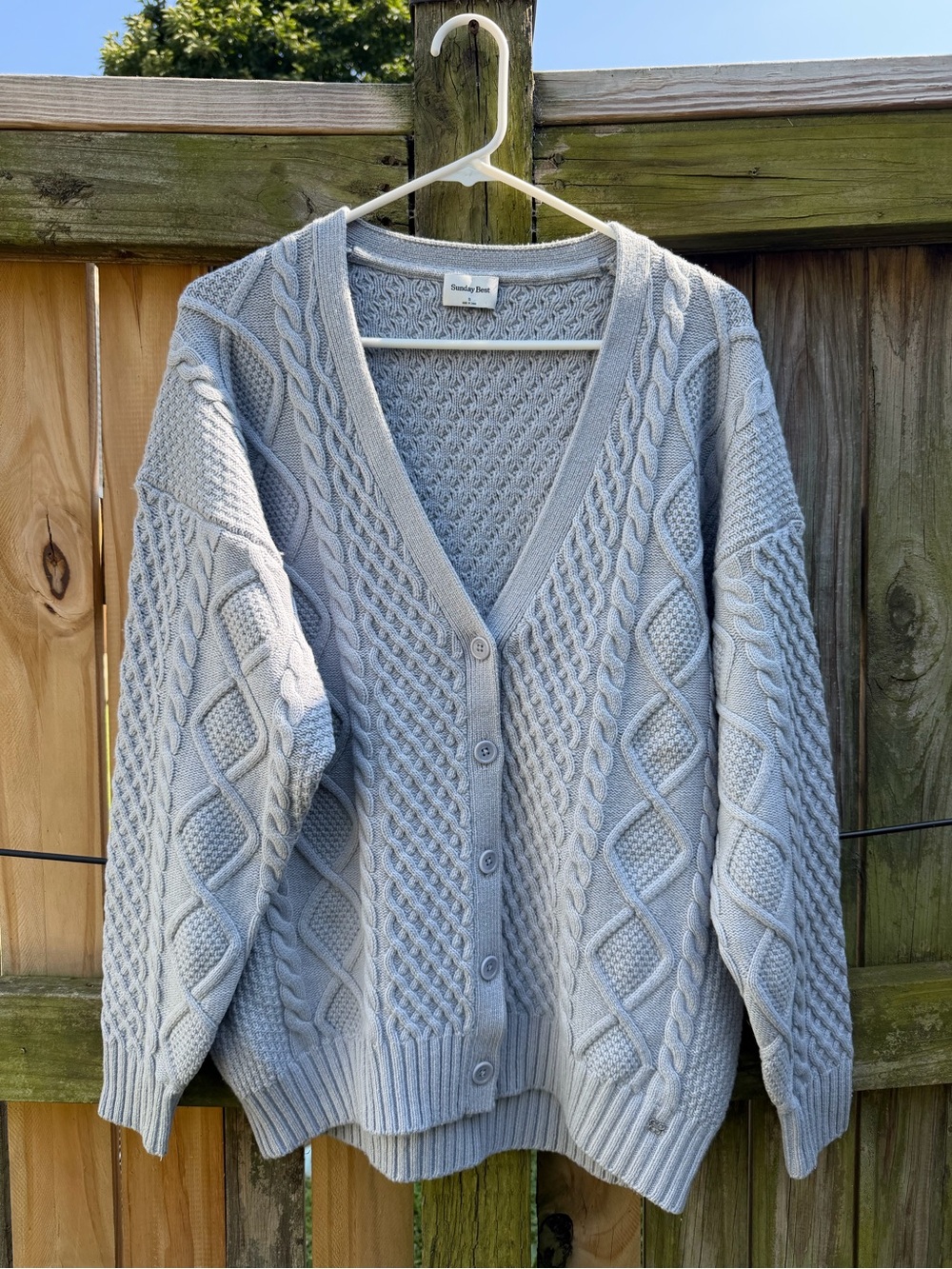 Aritzia Sunday Best Peggy Cardigan Gray Merino Wool Cable Knit Oversized Small